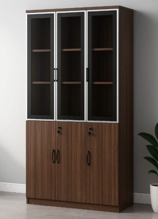wooden 3 door half glass office cabinet in Kenya