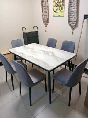 6-Seater Marble Dining Set with premium marble tabletop and comfortable chairs