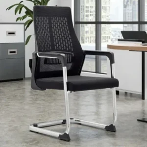 Cantilever visitors office chair with metal frame and cushioned seat