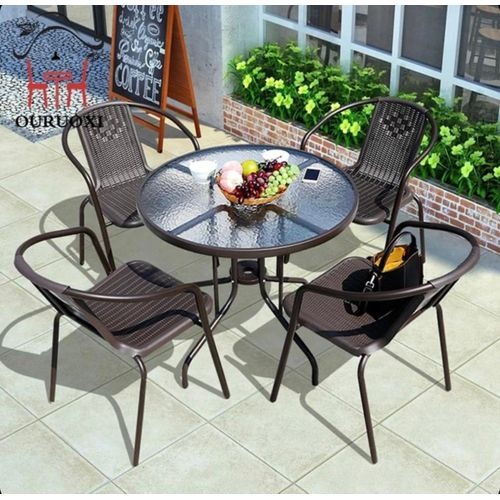 Seater Round Patio Set – Brown Wicker Glass Top Table + Armchairs | Outdoor Balcony Dining Seater Round Patio Set – Brown Wicker Glass Top Table + Armchairs | Outdoor Balcony Dining