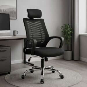 Headrest office seat, Ergonomic headrest office seat with high back and lumbar support
