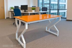 Metallic Office Study Desk metallic office study desk with steel frame in a modern workspace