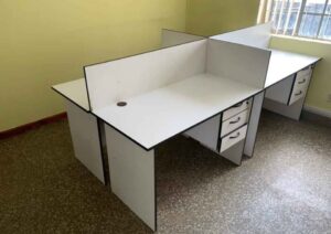 Four way workstation desk for four users with modern office design