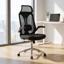 High back mesh ergonomic office chair with flip up arms and lumbar support