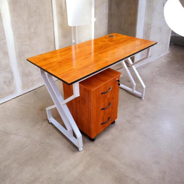 Computer Desk with Storage Drawer metallic frame wooden top with three lockable drawers
