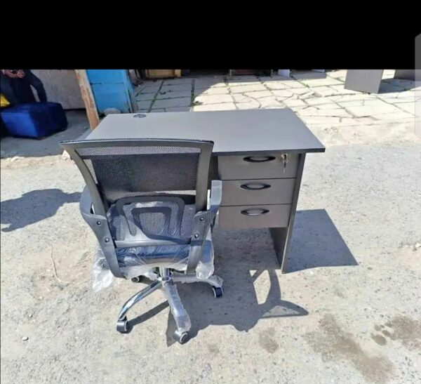 Gray Office Study Desk & Chair Contemporary Workstation Gray office study desk and chair modern workspace set