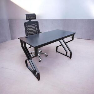 Metal desk with headrest back support chair modern office setup