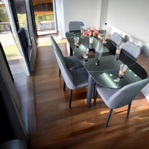 6 seater extendable glass dining set with dual side extension
