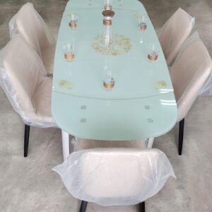 Modern 6-Seater Glass Dining Set with tempered glass tabletop and stylish dining chairs for contemporary homes