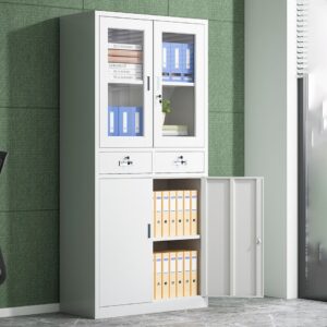 Half Glass Office Cabinet for Modern Office Storage Half Glass Office Cabinet with lockable storage shelves and modern steel office cabinet design