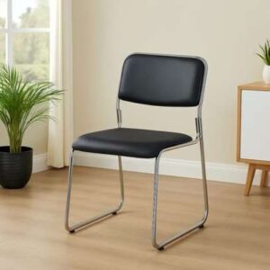 Leather Chrome Visitor Chair with padded leather seating and chrome steel frame for office reception areas