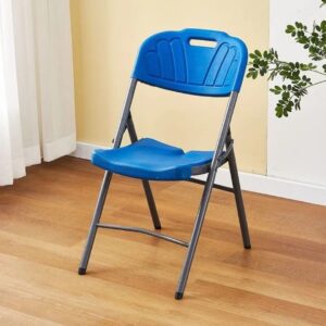 Blue Plastic Foldable Chair with durable frame and lightweight portable design