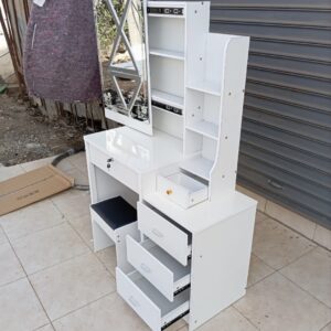 Modern Dressing Table with Sliding Mirror and hidden storage compartments