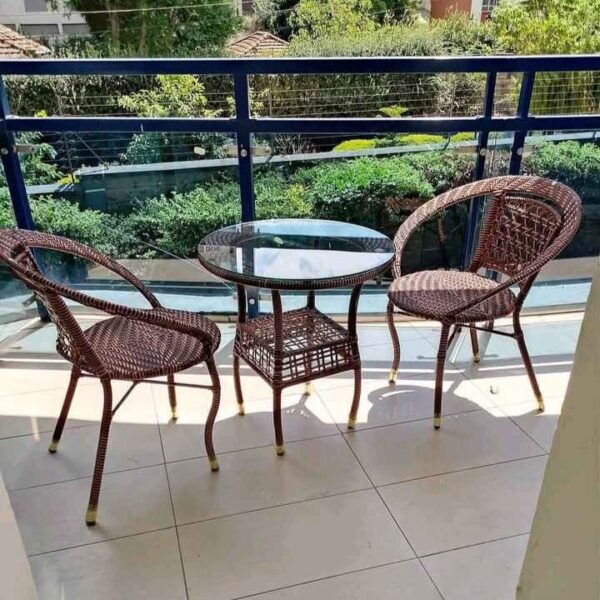 Balcony Outdoor Set with cushioned seating and table for outdoor patio and balcony use