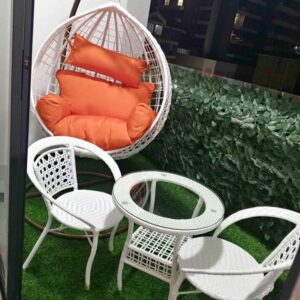 Outdoor Seating Set with Swing Hammock Chair and cushioned seating for garden and patio use