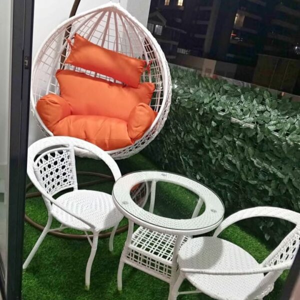 Outdoor Seating Set with Swing Hammock Chair and cushioned seating for garden and patio use