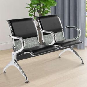 Two Seater Padded Office Bench with cushioned seating and durable metal frame for office reception