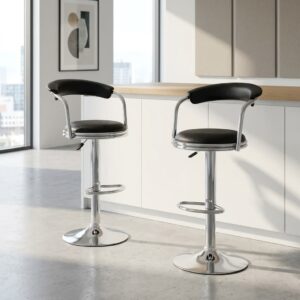 Leather Adjustable Stool with hydraulic height adjustment and ergonomic padded seat for kitchen and bar use