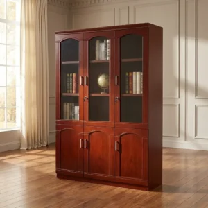 3 Door Mahogany Office Cabinet with spacious wooden storage compartments for executive office organization