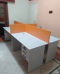 4-Way Workstation Desk with four individual office workspaces and modern design